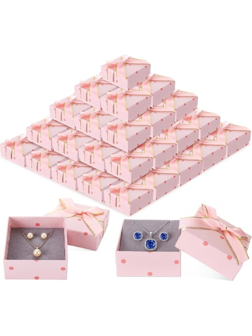 60 Pcs Pink Bow Jewelry Gift Boxes for Rings, Necklaces & Earrings - 2.76" x